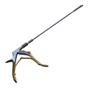 Tischler Cervical Biopsy Punch, Straight, 3mm Wide x 7mm Long Jaw, Rotating 360 Degrees Shaft, Gold Plated Squeeze Open Grip Handle, Overall Length 10" (254mm) 